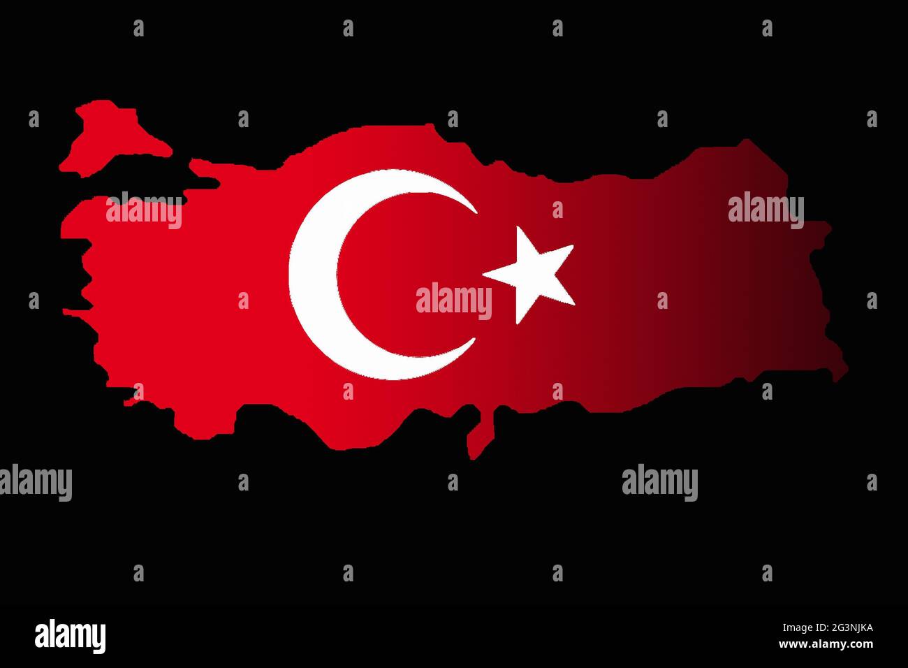Bandiere nazionali turche riempite sulla mappa della Turchia in nero Foto Stock