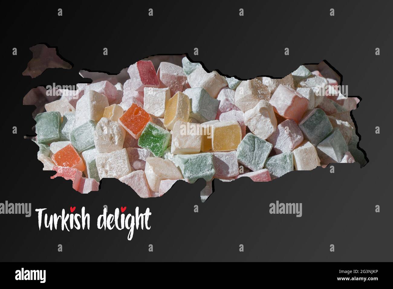 Mappa approssimativa della Turchia con delizia turca di riempimento Foto Stock