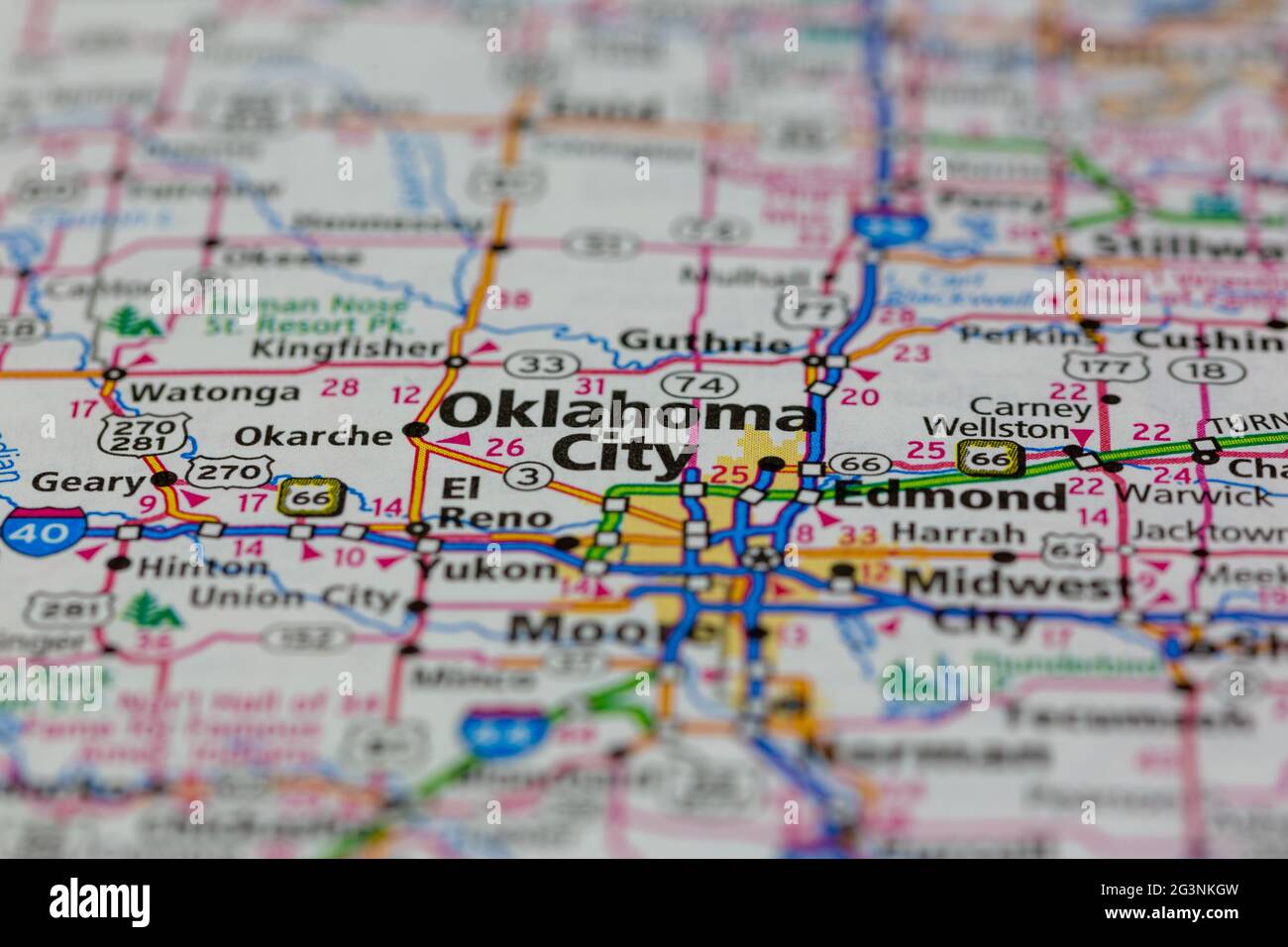 Oklahoma City Oklahoma USA visualizzata su una mappa geografica o su una mappa stradale Foto Stock