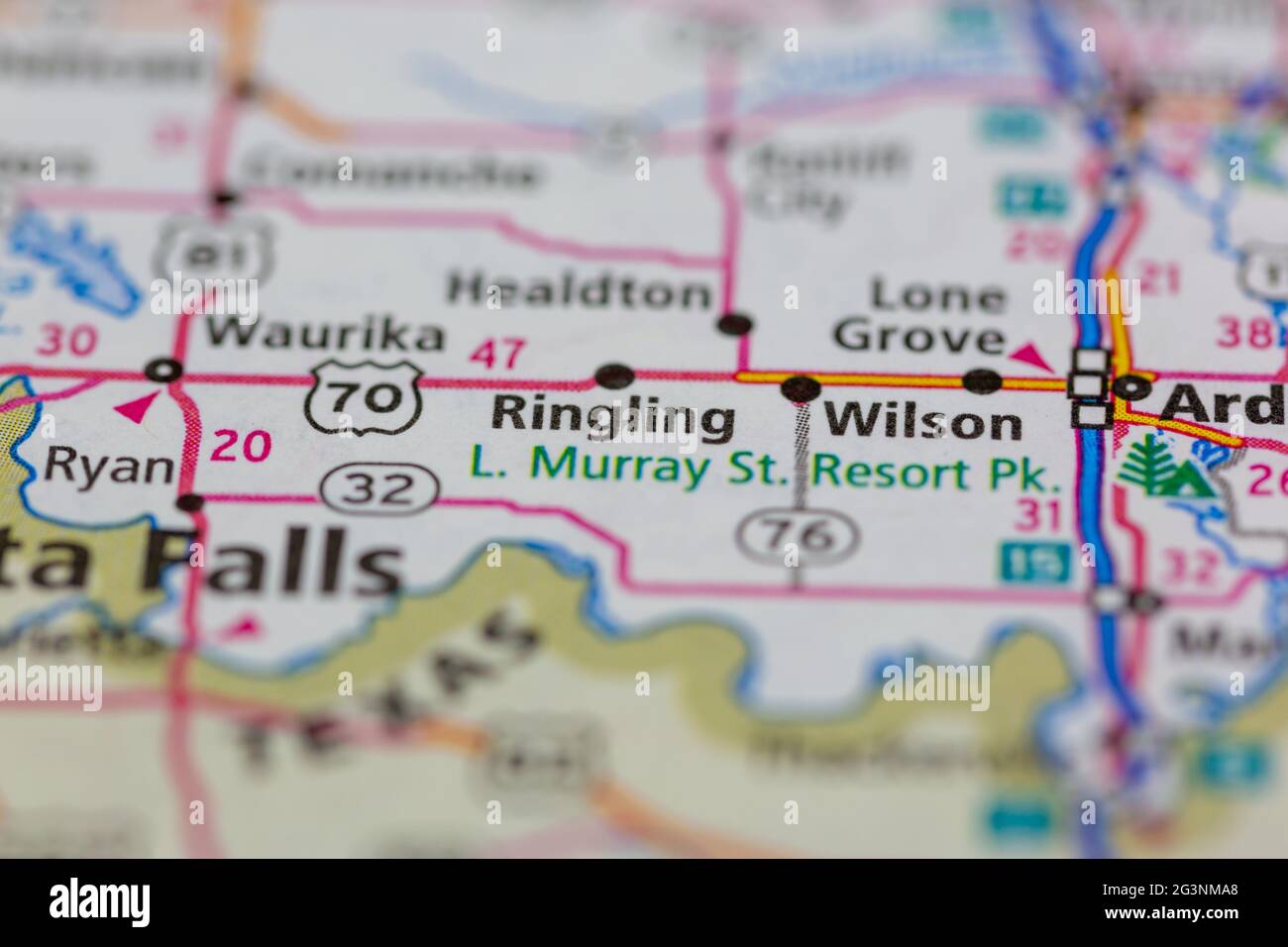 Ringling Oklahoma USA mostrato su una mappa geografica o su una mappa stradale Foto Stock