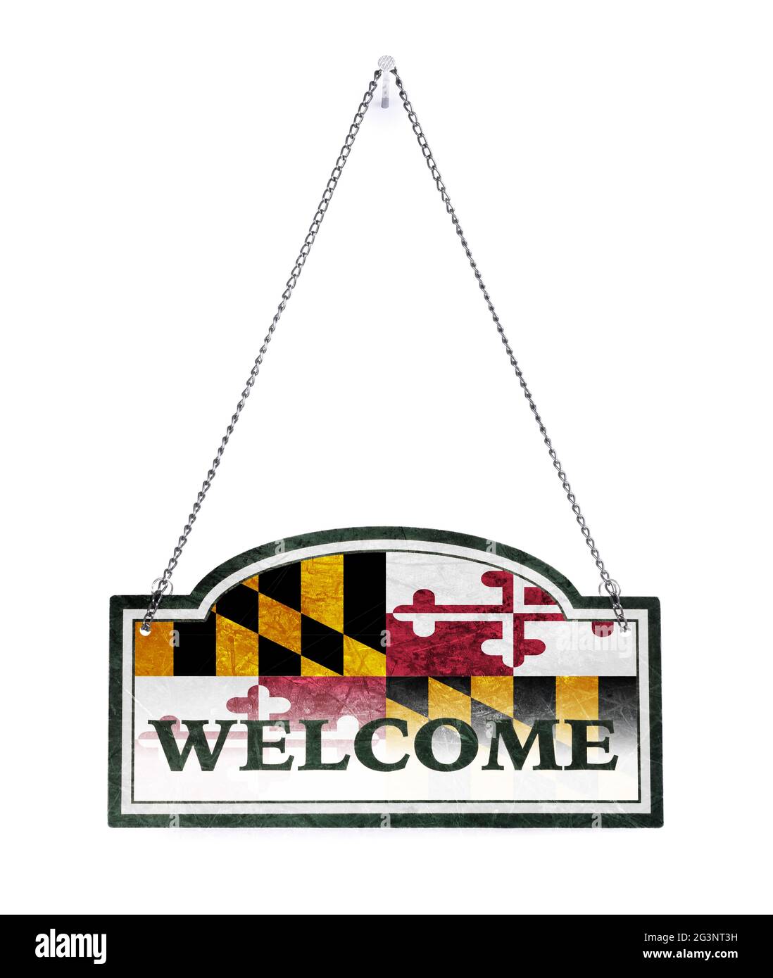 Maryland vi dà il benvenuto! Vecchio segno di metallo isolato Foto Stock