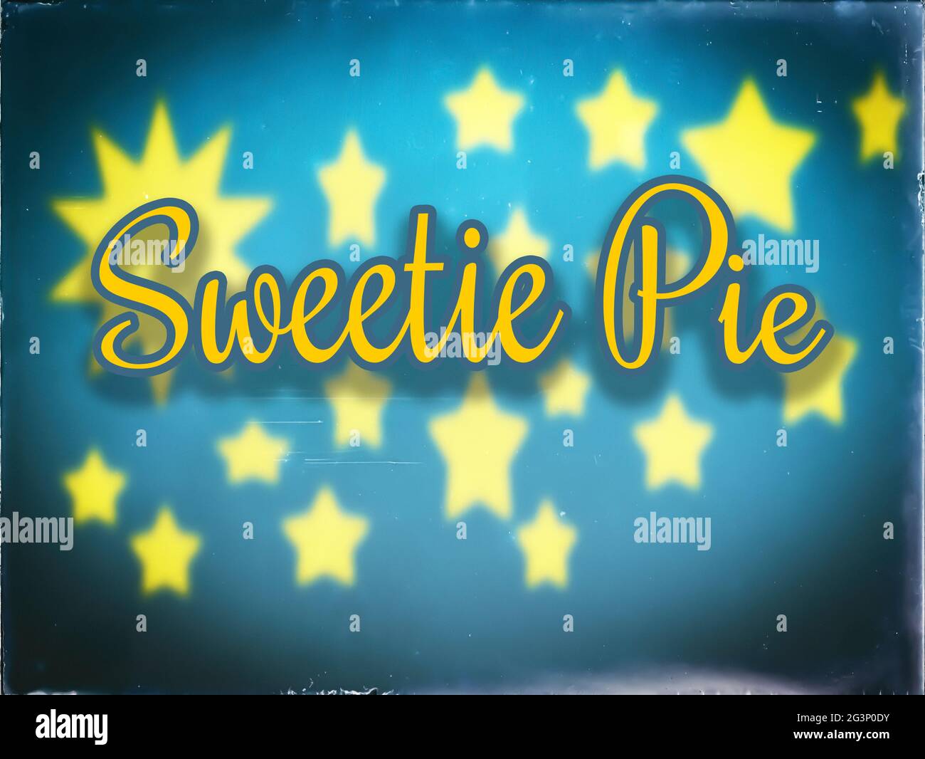 Sweetie Pie su sfondo blu vintage con stelle dorate Foto Stock