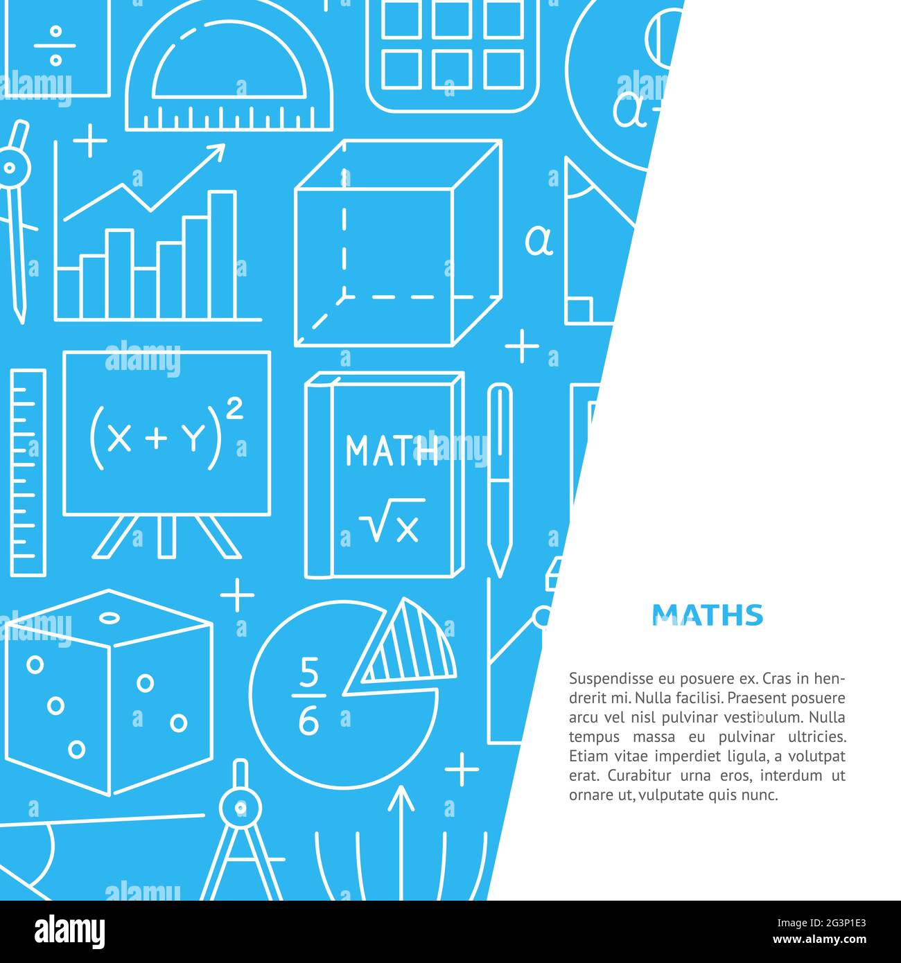 Banner matematico in stile riga con posto per testo. Illustrazione vettoriale. Illustrazione Vettoriale
