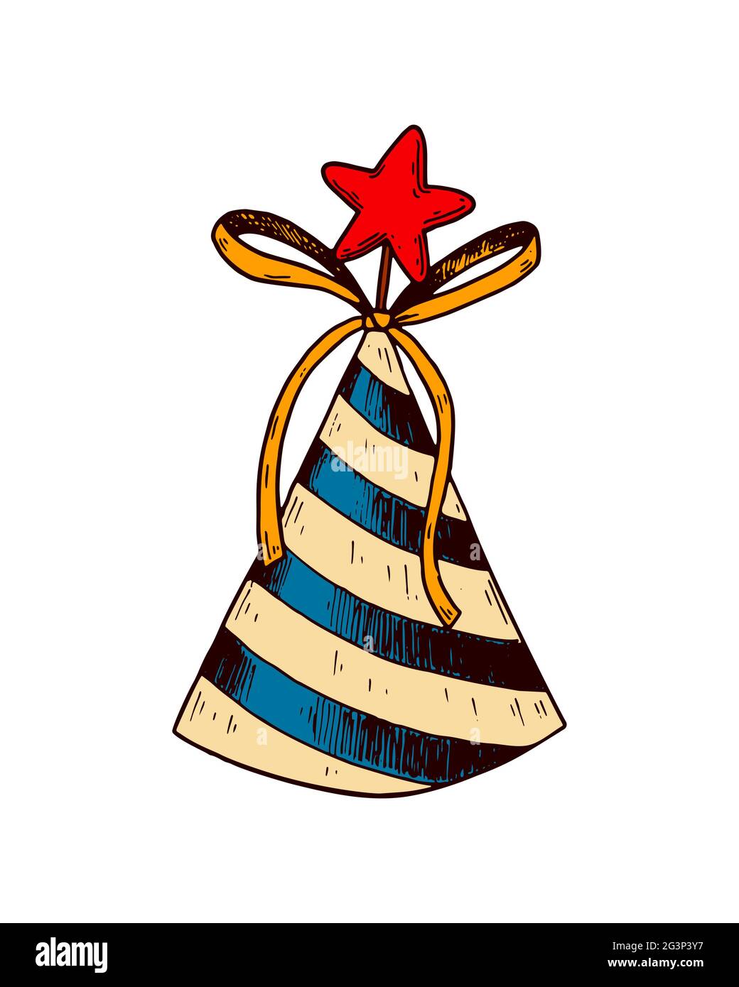 Cappuccio a cono per parti disegnato a mano isolato su bianco. Illustrazione vettoriale nello stile di schizzo Illustrazione Vettoriale