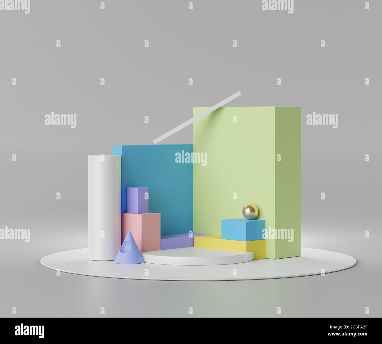 Rendering 3d di Podium vuoto in colore pastello. Piedistallo e shopfront vuoti dal design pulito. Scena minima per la visualizzazione del prodotto. Supporto abstract backg Foto Stock