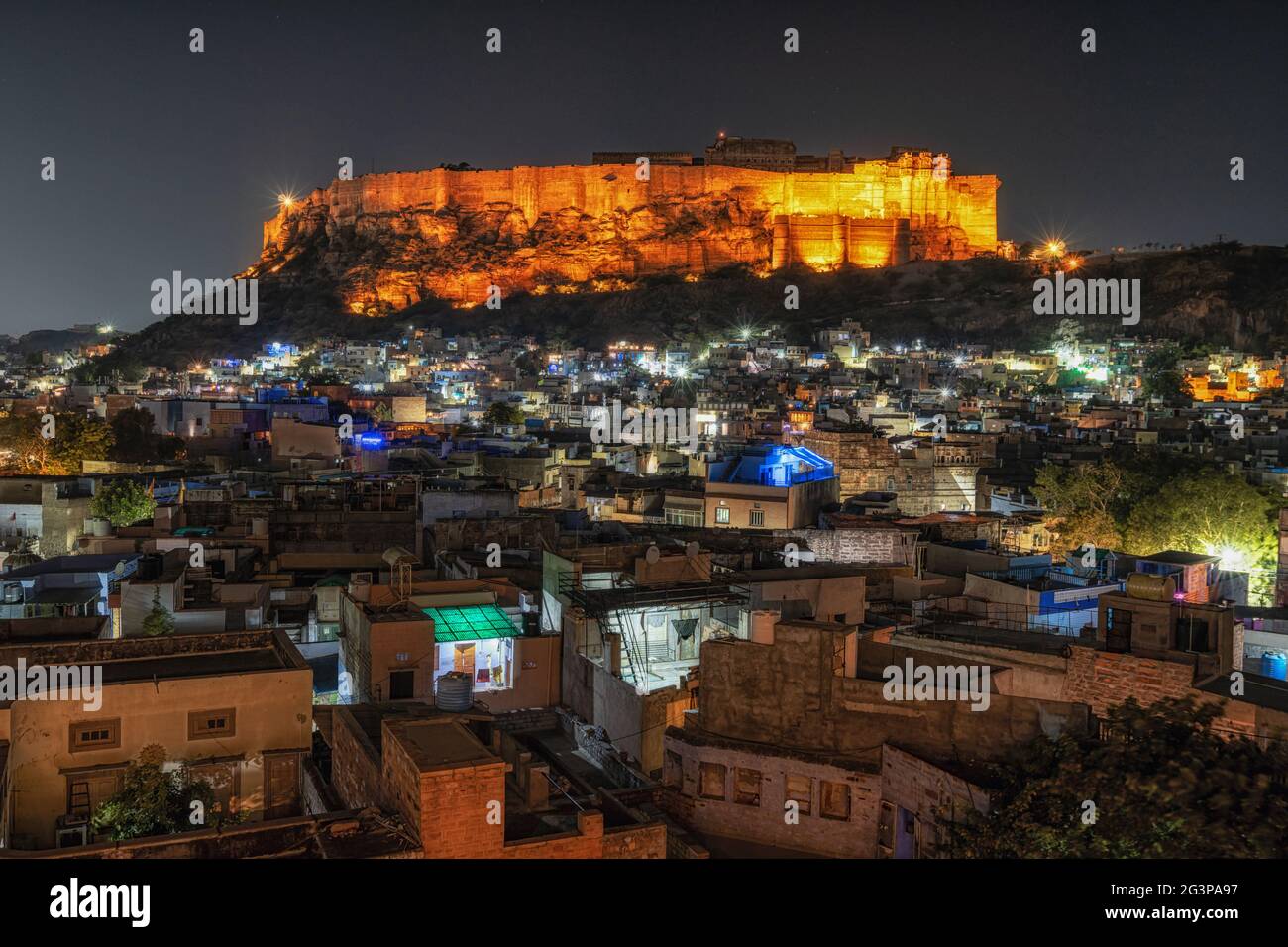 Mehrangarh forte di notte Foto Stock
