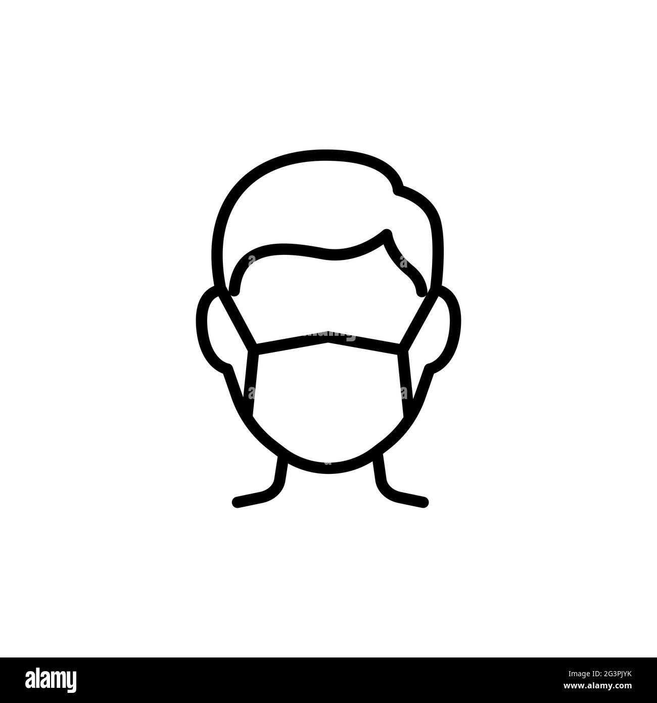 Icona della linea della maschera dell'uomo in faccia, pittogramma vettoriale della prevenzione della malattia. Inquinamento atmosferico, polvere, influenza illustrazione, cartello per il negozio di attrezzature mediche. Illustrazione Vettoriale