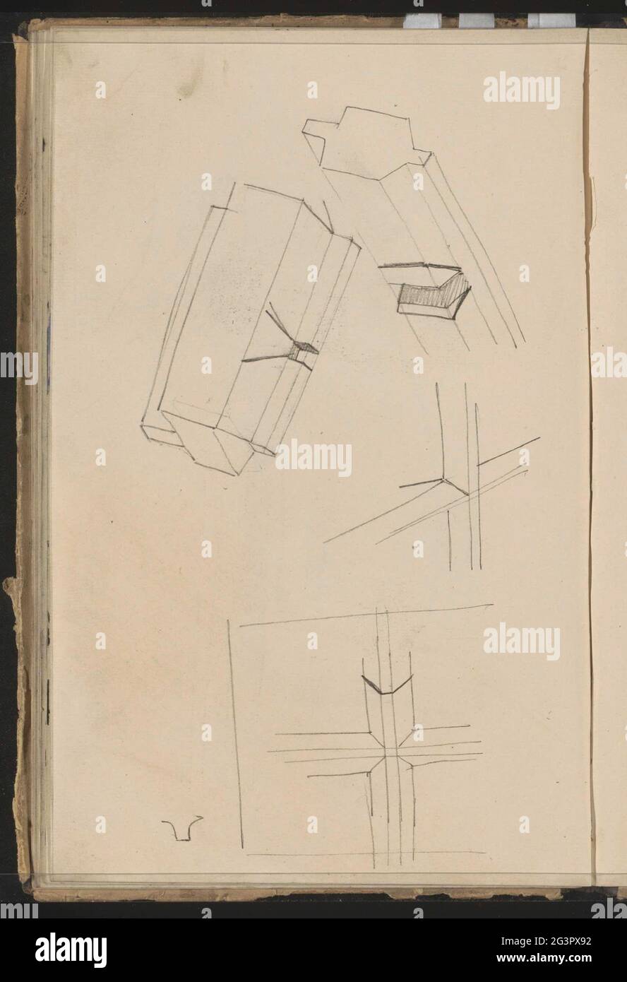 Travi e uno studio di architettura. Foglia 34 verso da un libro di schizzo con 38 fogli. Foto Stock