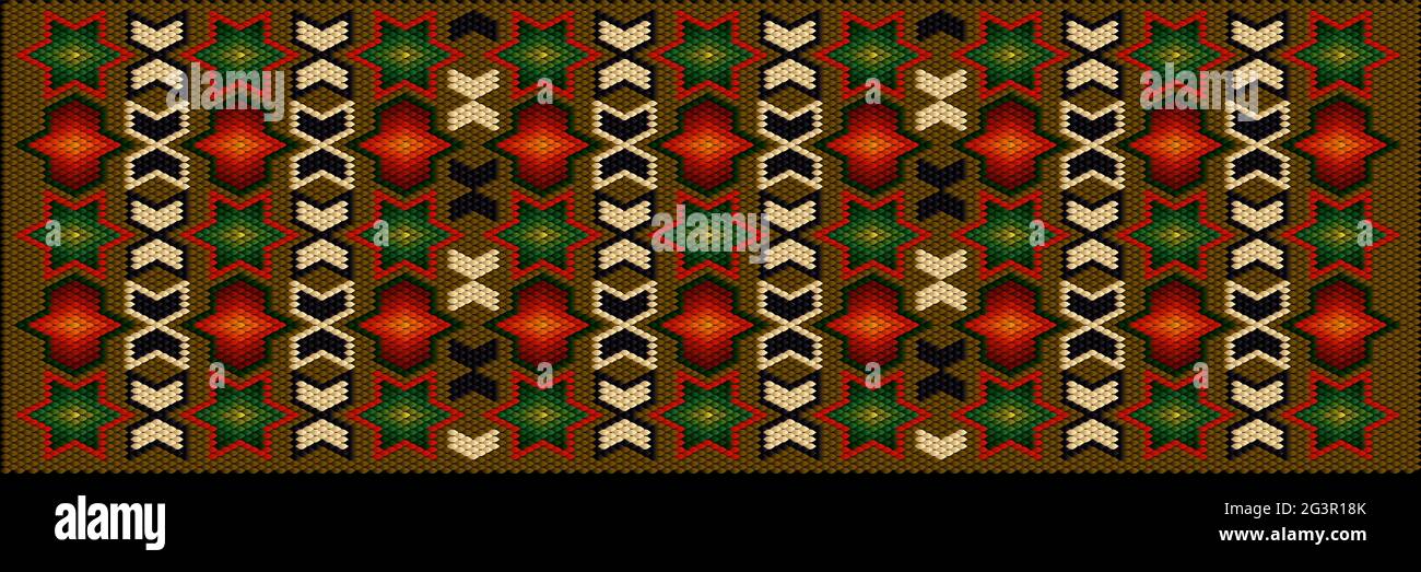 Un tradizionale ornamento etnico in cui ricchi colori attraggono fortuna e ricchezza. L'ornamento appare grande all'interno, in ricamo su tessuti per va Illustrazione Vettoriale