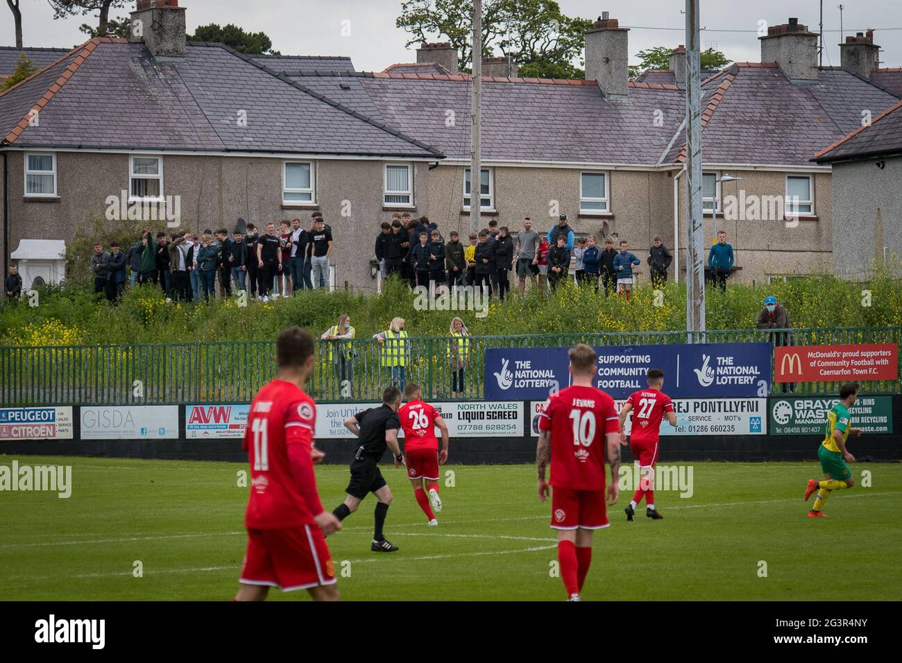 Caernarfon, Galles 29 maggio 2021. JD Cymru Premier UEFA Europa Conference League play-off finale tra Caernarfon Town e Newtown AFC. Foto Stock