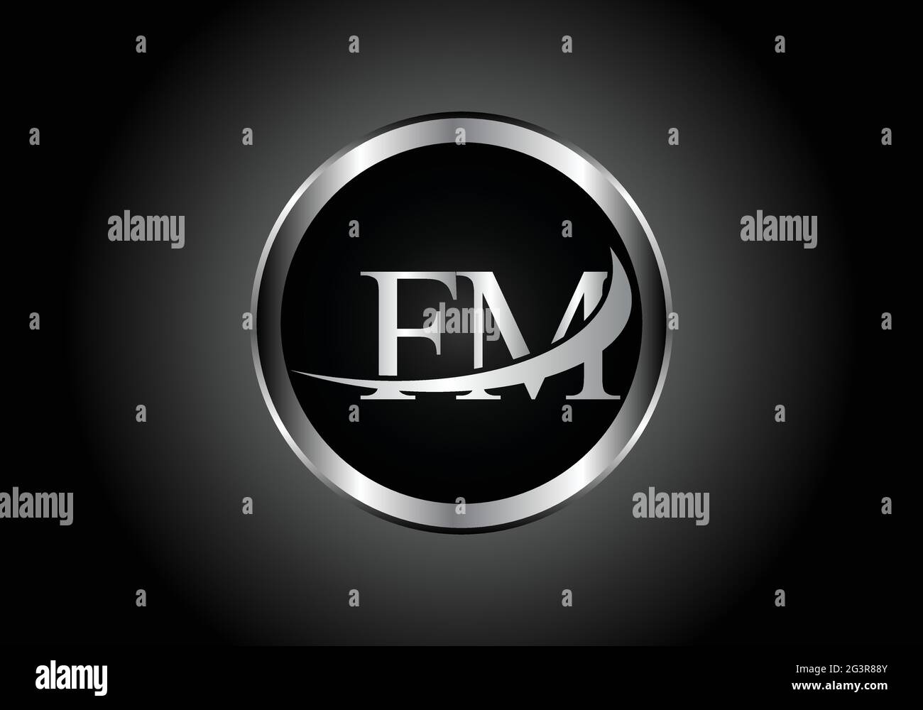 Lettera argento FM metallo combinazione alfabeto logo icona design con colore grigio su bianco e nero gradiente design per un'azienda o un'azienda Illustrazione Vettoriale