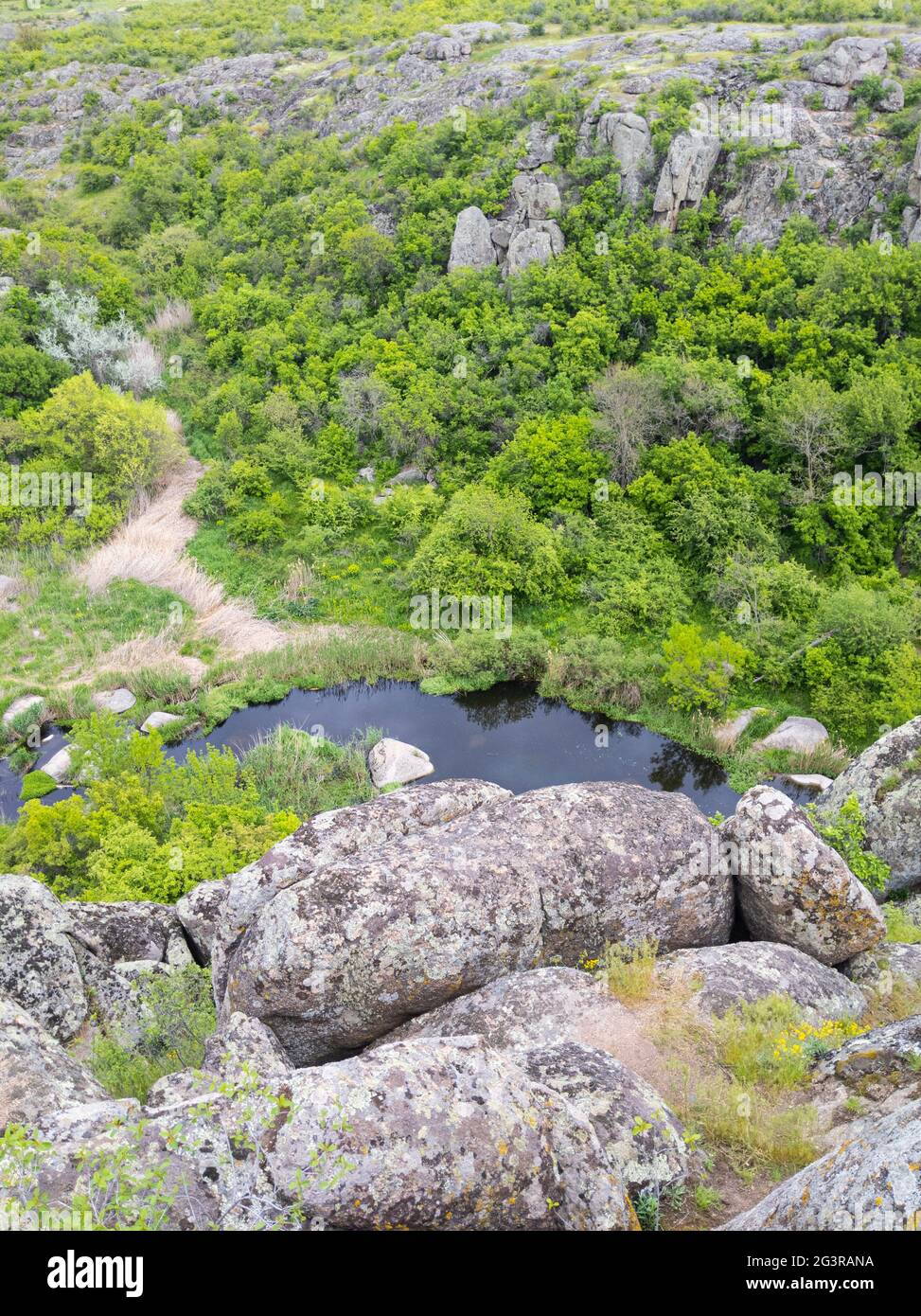 Canyon di granito sul fiume Mertvovid nel villaggio di Aktovo, regione di Nikolaev, Ucraina. Una delle meraviglie naturali dell'Ucraina. Foto Stock