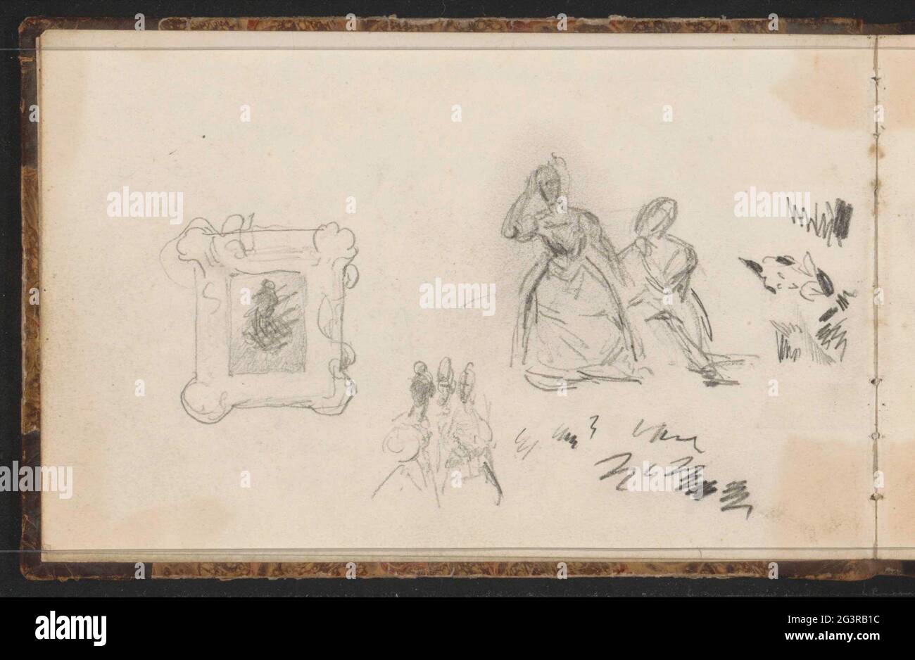 Figura studi e un dipinto in un elenco. Foglia 1 verso da un libro di schizzo con 60 fogli. Foto Stock