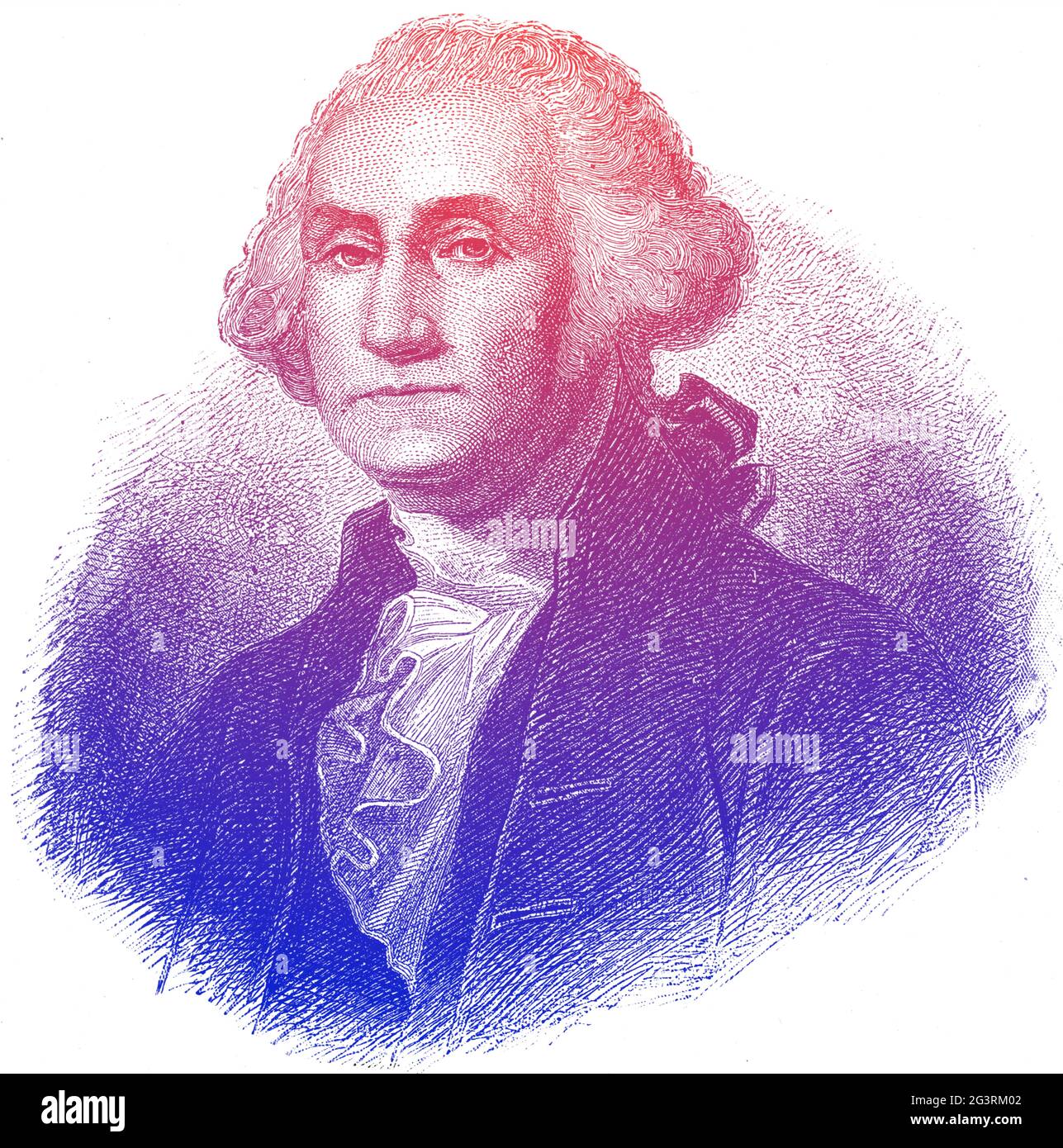 George Washington (1732-1799) illustrazione incisa. Fu il padre fondatore degli Stati Uniti e il primo presidente. Nella Guerra rivoluzionaria americana Foto Stock