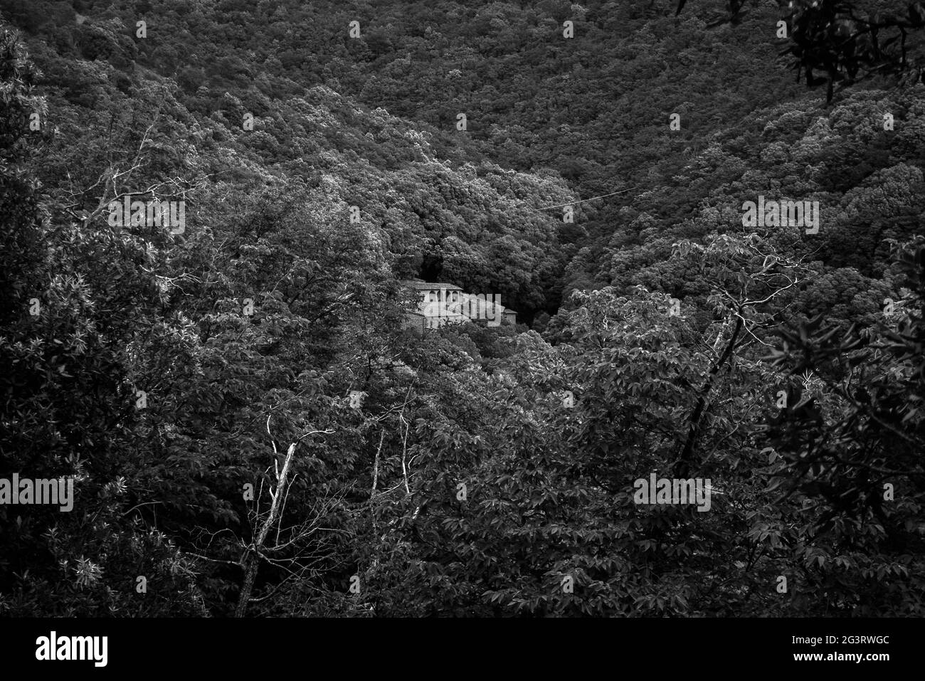 Assisi, Umbria, Italia: L'eremo delle prigioni di San Francesco d'Assisi circondato dalla vegetazione circostante Foto Stock