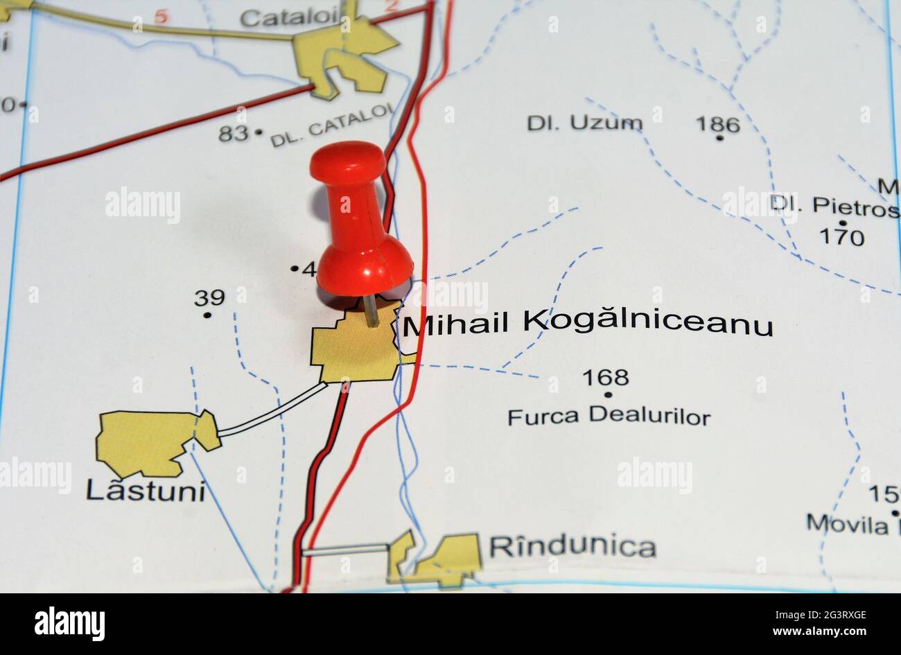 Primo piano di una mappa con posizione di Mihail Kogalniceanu Foto Stock