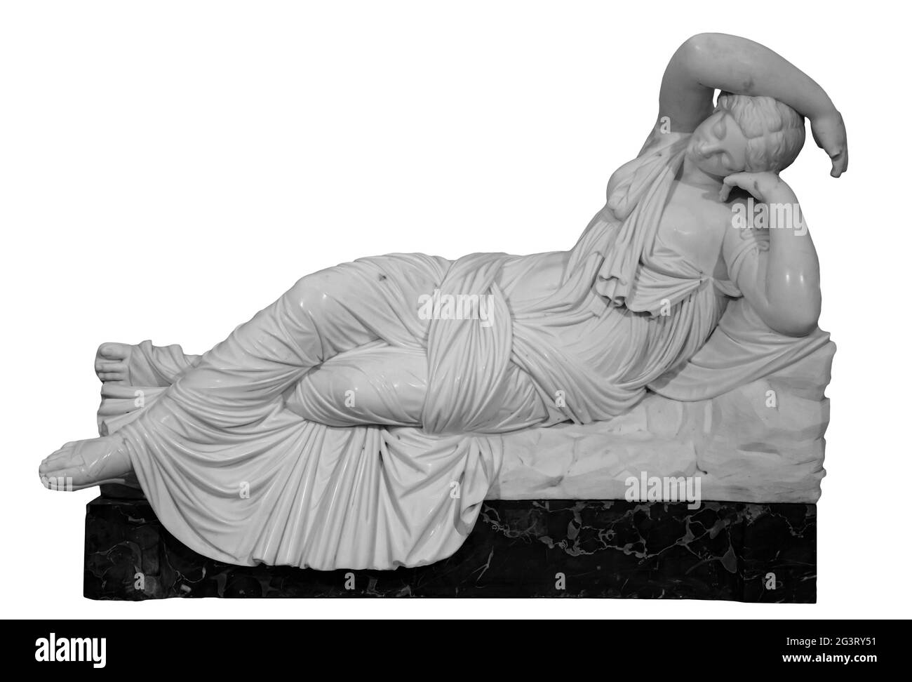 Scultura l'Ariadne addormentata. Statua in marmo romano. Antica donna di marmo bianco in pietra. Antico monumento romano . Espone della cultura greca Foto Stock