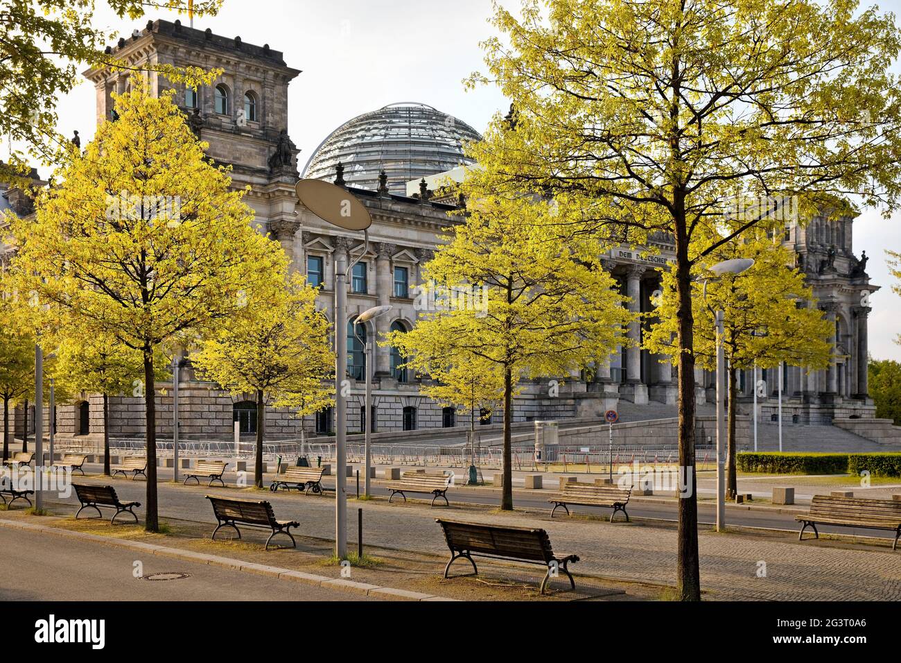 Edificio del Reichstag alla luce del mattino, Bundestag tedesco nel quartiere di Gouvernment, Germania, Berlino Foto Stock