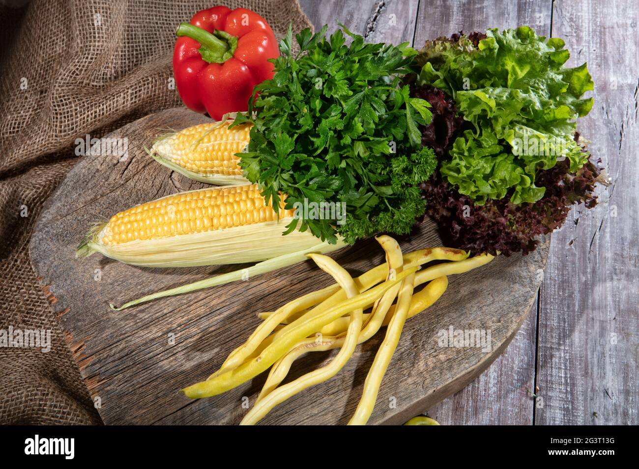 Il mais, pisello verde e pomodoro Foto Stock