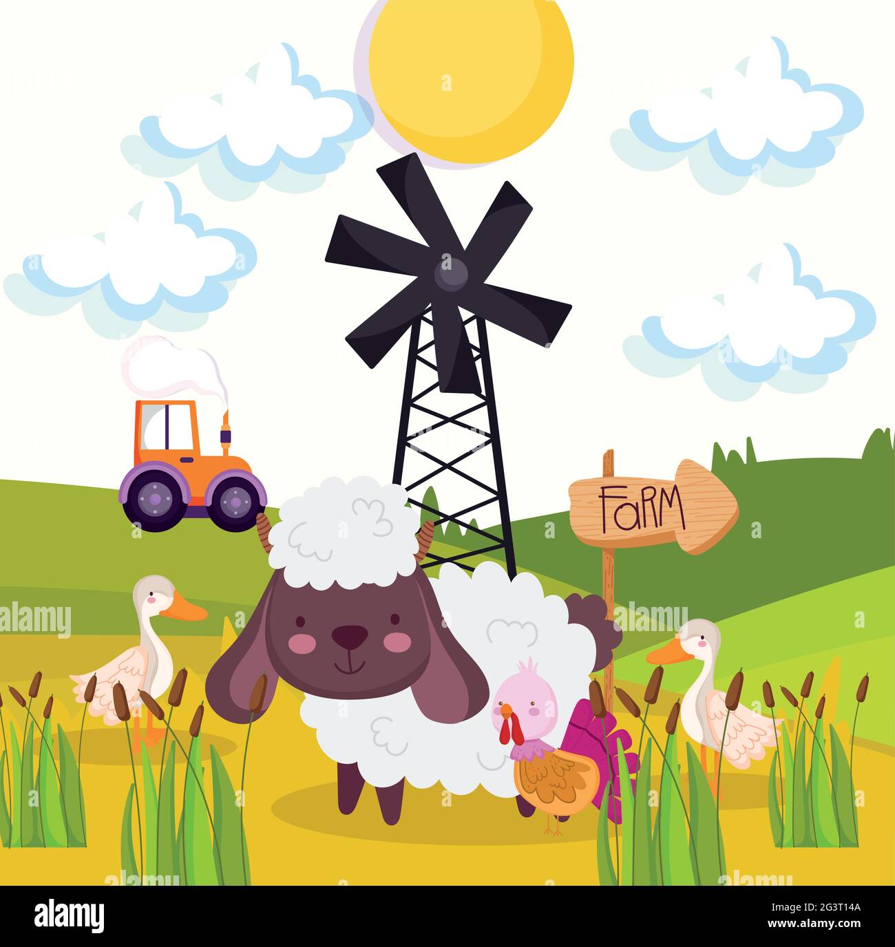 animali da fattoria in campo Illustrazione Vettoriale