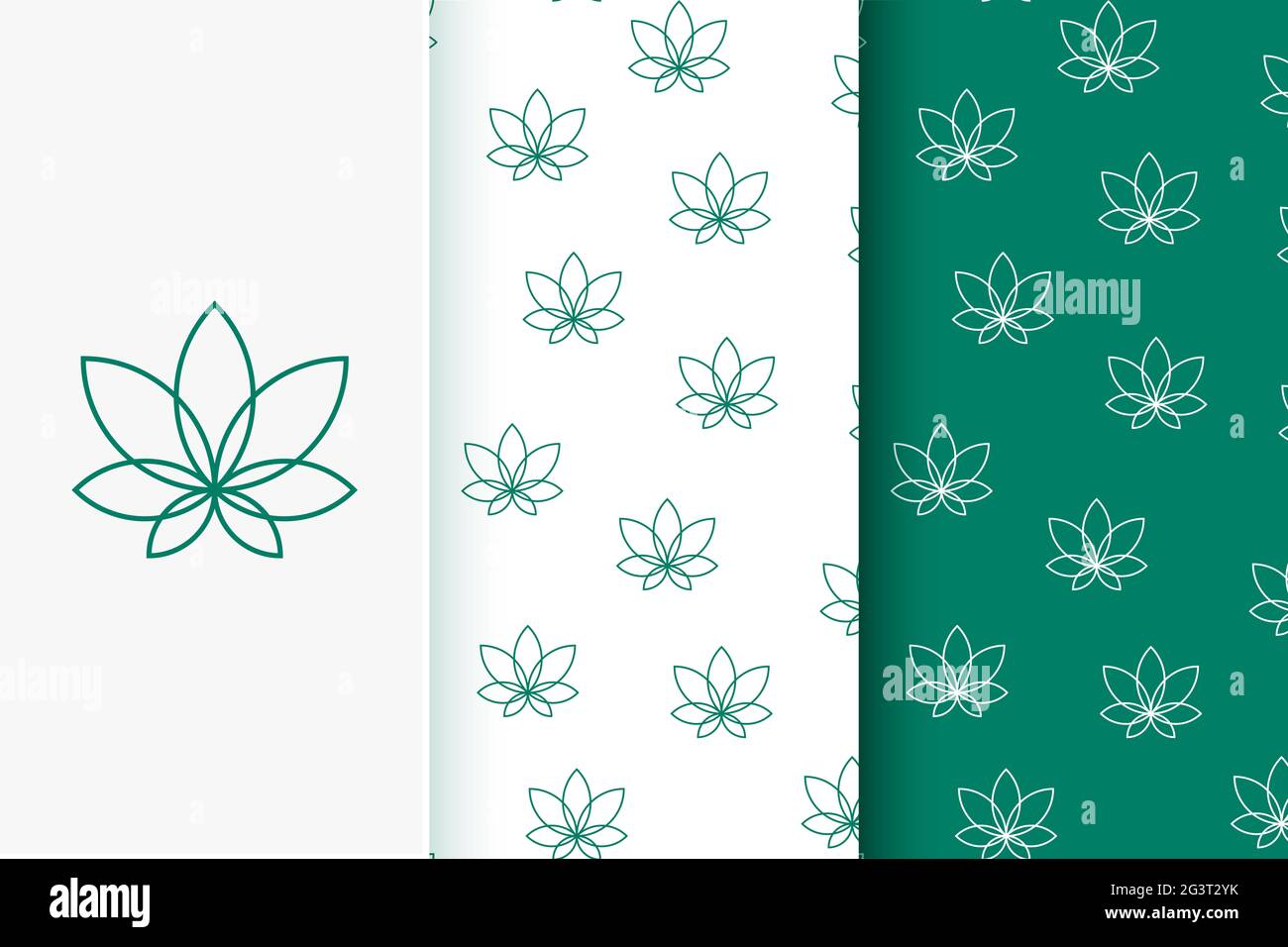 Insieme di modelli senza giunture di foglia astratta di cannabis in stile moderno. Foto Stock