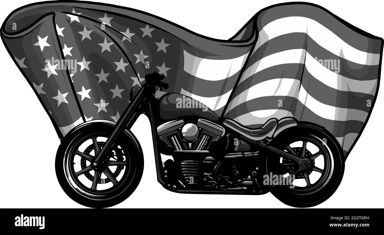 moto chopper con illustrazione vettoriale bandiera americana Illustrazione Vettoriale