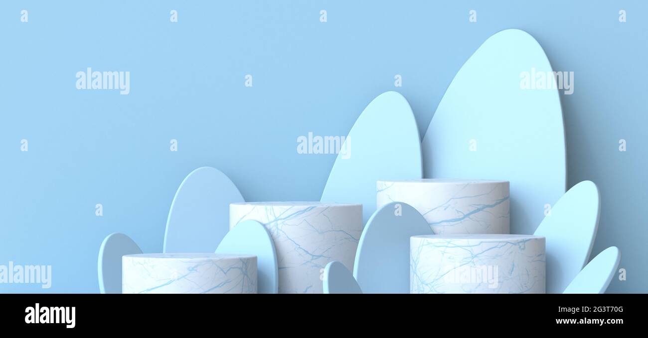 Per la presentazione dei prodotti con il blu, è possibile utilizzare podi in marmo bianco Ellissi 3D Foto Stock