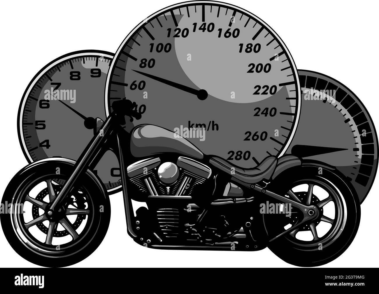 Motocicletta personalizzata con disegno vettoriale del tachimetro Illustrazione Vettoriale