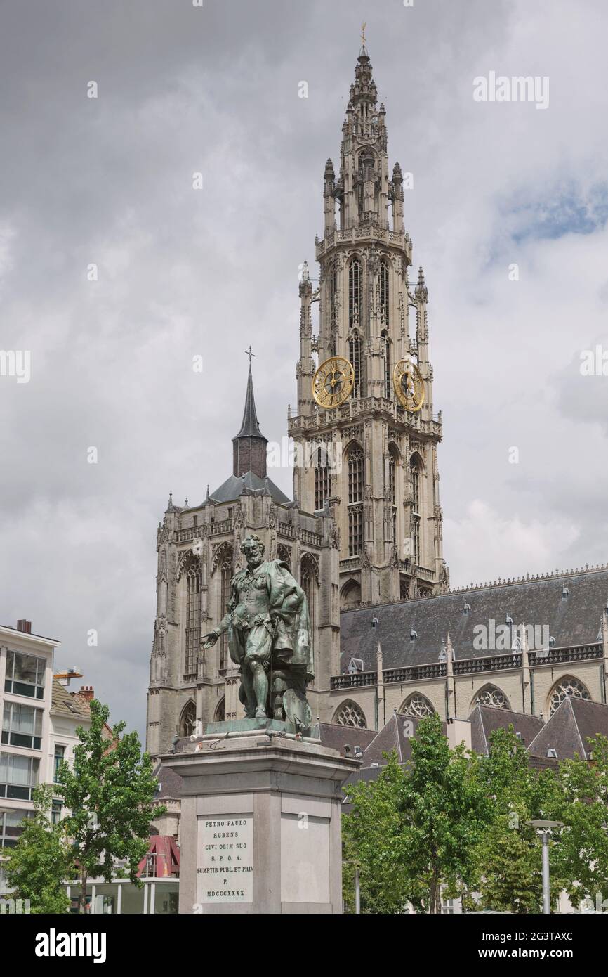 Vista su una cattedrale della nostra signora ad Anversa, Belgio Foto Stock