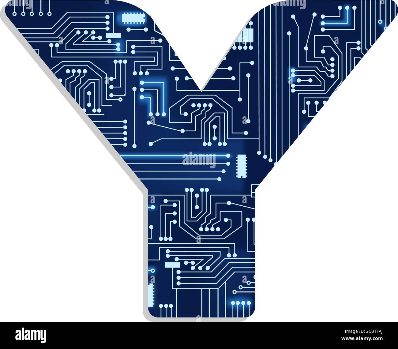 Lettera 'y' dall'alfabeto stilizzato della tecnologia con circuito elettronico. Lettera maiuscola. Illustrazione Vettoriale