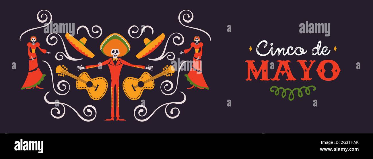 Happy Cinco de Mayo banner web illustrazione per la celebrazione dell'indipendenza del messico. 5 maggio citazione con decorazione tradizionale cultura. Include mariachi Illustrazione Vettoriale