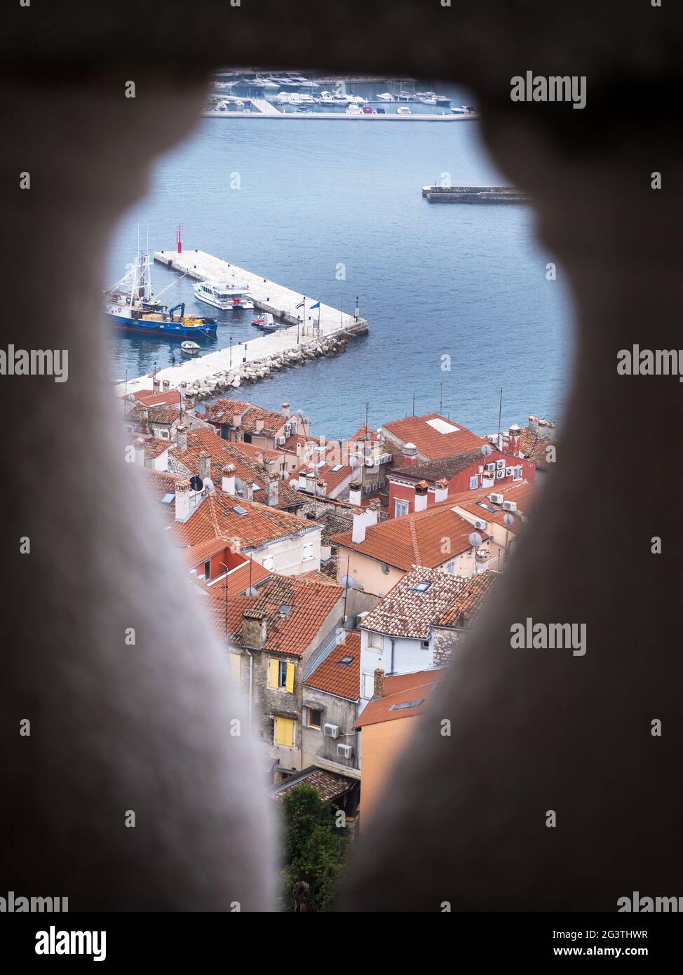 Vista a rovigno dal campanile della chiesa Foto Stock
