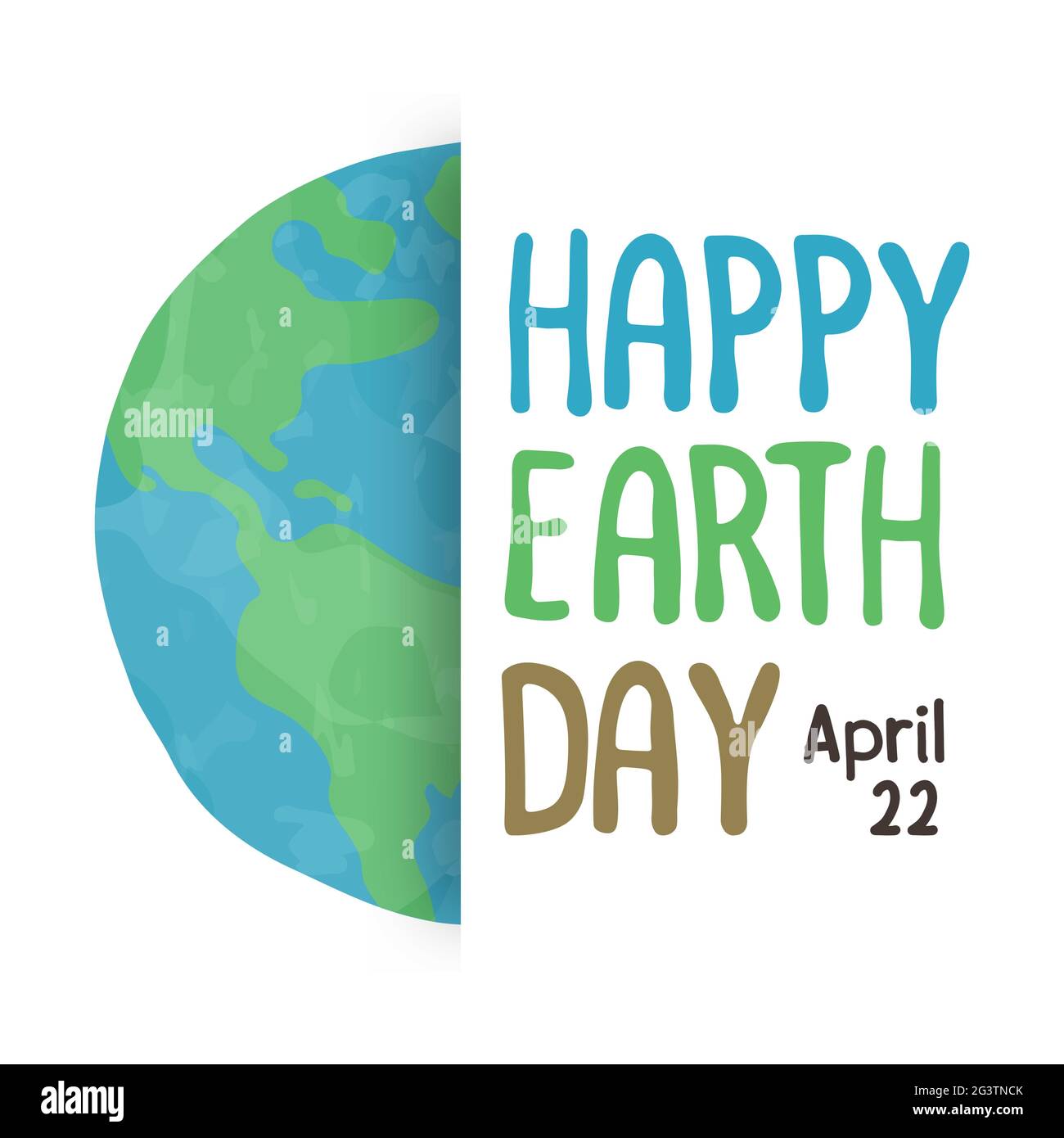 Happy Earth Day Lettering biglietto di auguri illustrazione del mondo acquerello verde con citazione tipografica. Banner vacanze per la cura dell'ambiente per aprile 22. Illustrazione Vettoriale