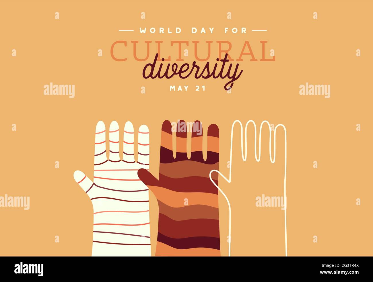 Giornata mondiale per la diversità culturale biglietto di auguri illustrazione di diverse persone si uniscono in stile moderno piano cartone animato. Diversa cultura etnica te Illustrazione Vettoriale
