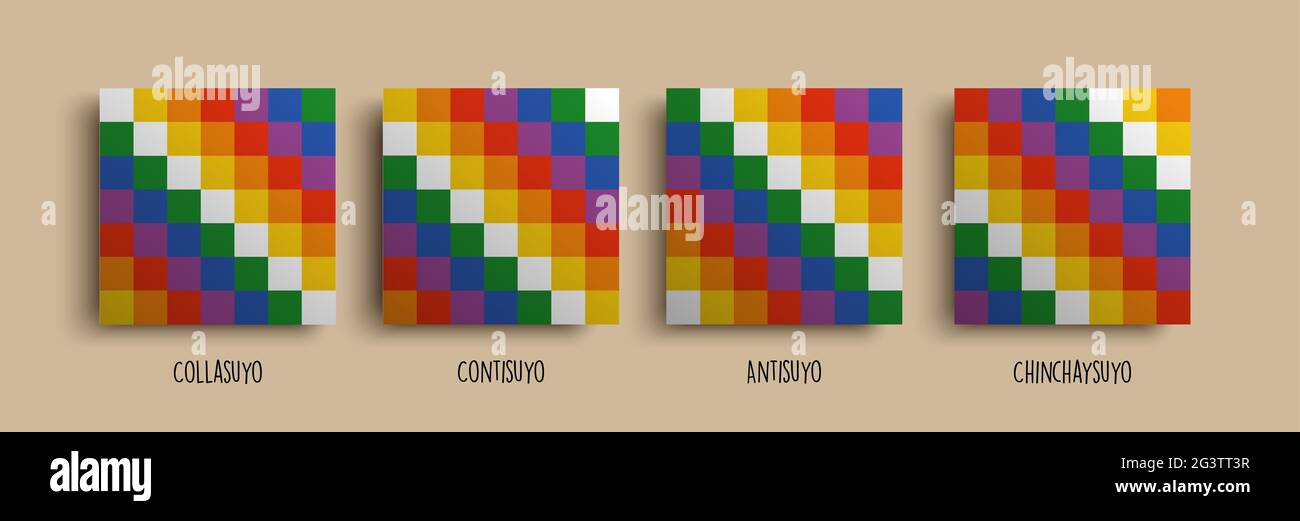 La bandiera indigena della regione del wiphala illustra il set di persone indigene tradizionali nel sud america. Colorato arcobaleno colore patchwork design per la bolivia aym Illustrazione Vettoriale La bandiera indigena della regione del wiphala illustra il set di persone indigene tradizionali nel sud america. Colorato arcobaleno colore patchwork design per la bolivia aym Illustrazione Vettoriale