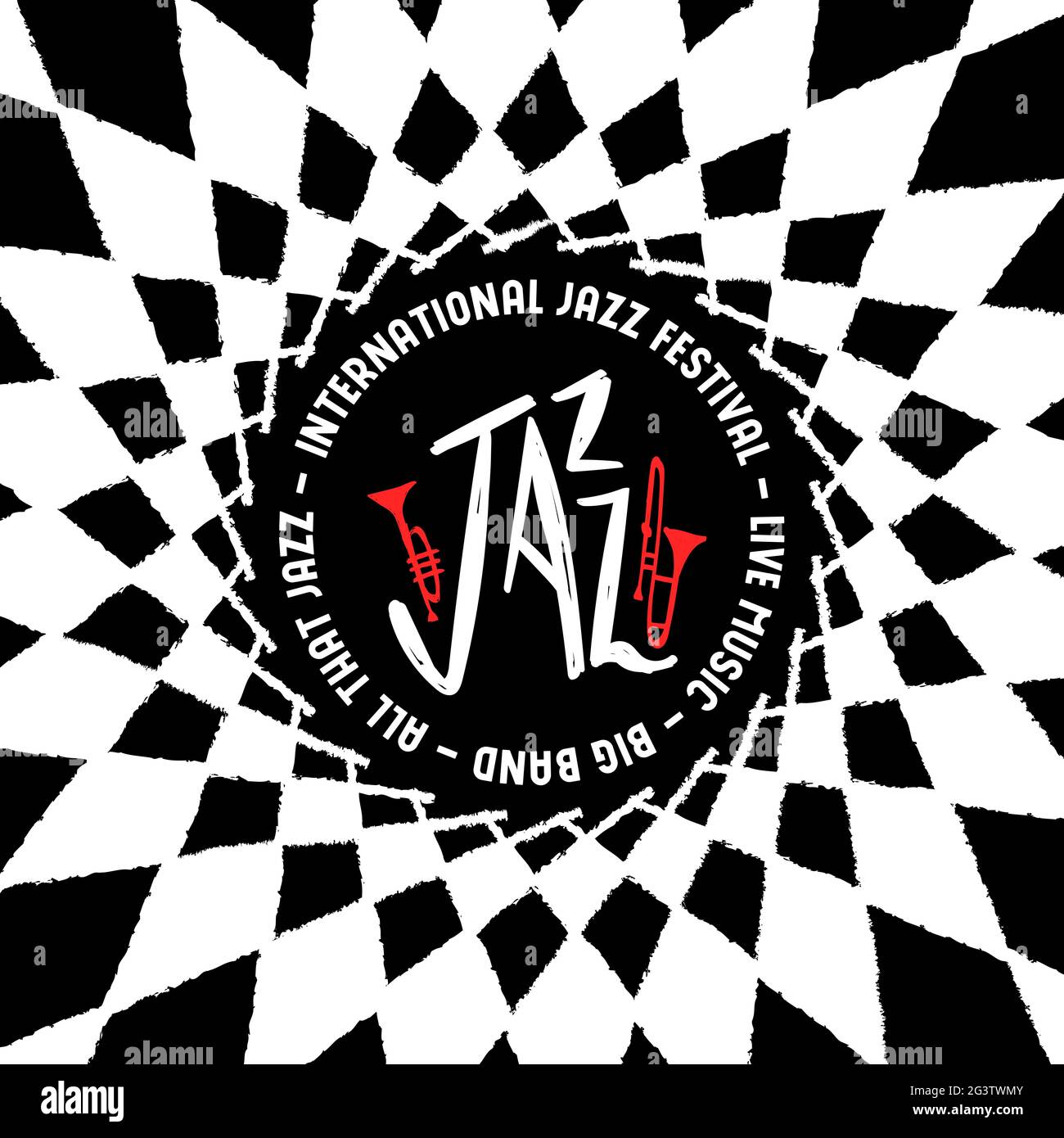 Modello di illustrazione del poster International Jazz Festival. Astratto strumento geometrico di musica tromba sfondo per concerti dal vivo evento o musicale par Illustrazione Vettoriale