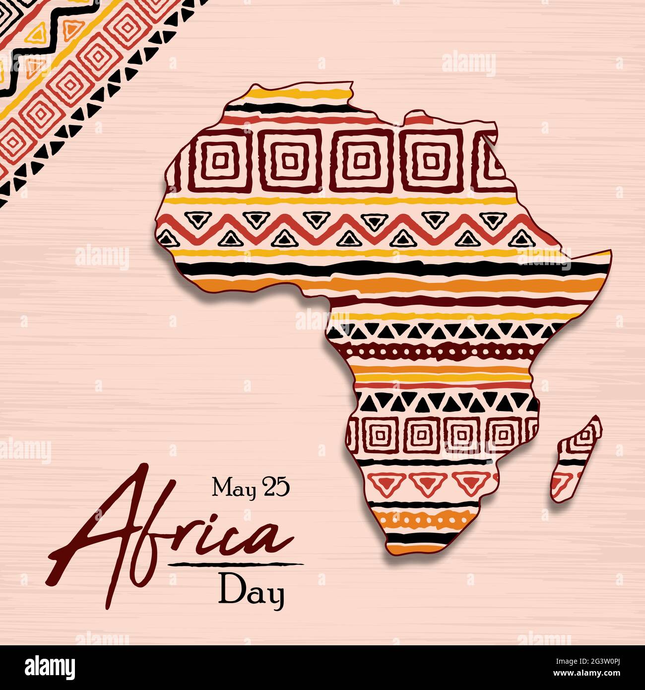 Illustrazione del biglietto d'auguri del giorno dell'Africa per la celebrazione della libertà del 25 maggio. Mappa colorata del continente africano fatta di decorazioni tradizionali di arte etnica Illustrazione Vettoriale Illustrazione del biglietto d'auguri del giorno dell'Africa per la celebrazione della libertà del 25 maggio. Mappa colorata del continente africano fatta di decorazioni tradizionali di arte etnica Illustrazione Vettoriale