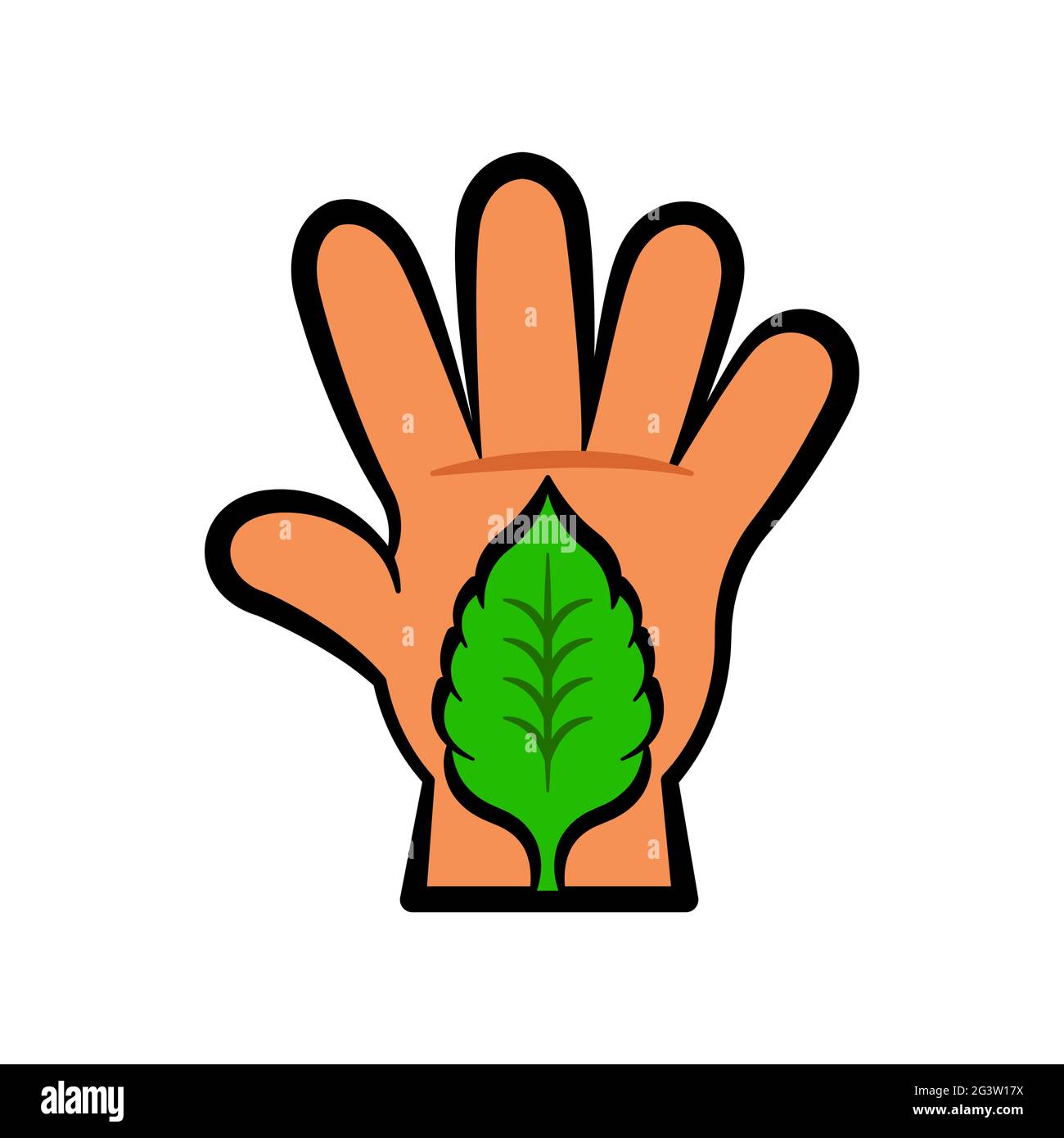 Eco-friendly natura aiutare illustrazione concetto di persone mano con foglia di pianta verde su sfondo isolato. Illustrazione Vettoriale