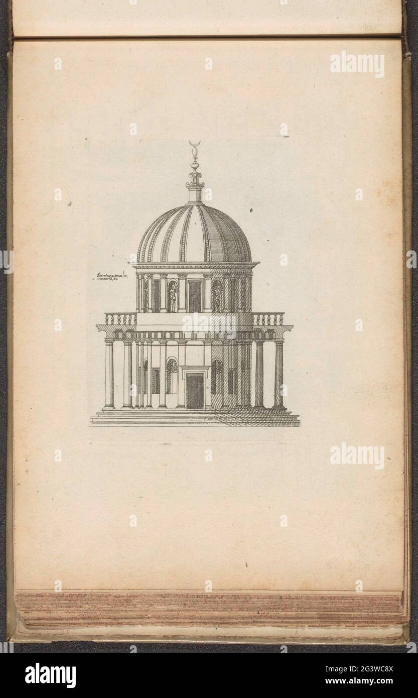 Tempio di Roma; Sanctus Petrus in Montorio Ro; Templi e chiese; Iacobus Androuetius du Cerceau lectoribus S quoniam apud Veteres Alio Structurae Genere Templa (...). Il Tempio, un enigig rotondo nel cortile della chiesa di San Pietro in Montorio a Roma. Questa stampa fa parte di un album. Foto Stock