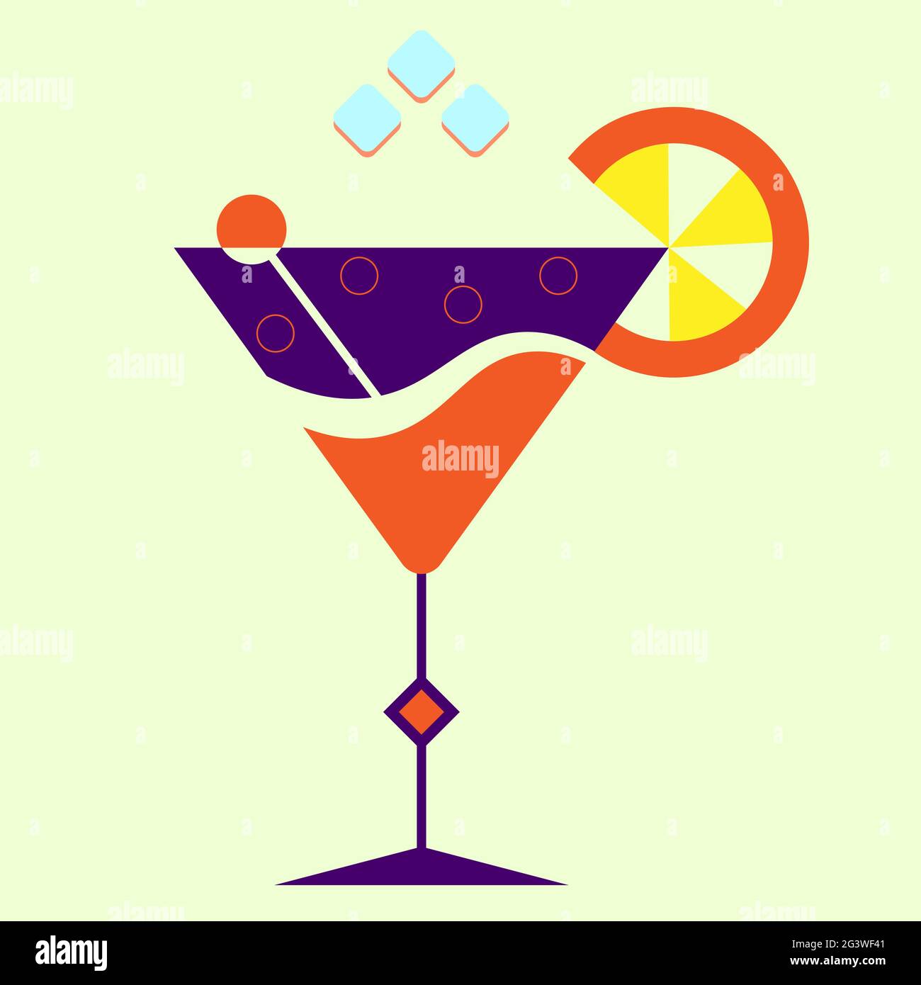 logo del cocktail estivo minimalista con fetta di limone e galline di ghiaccio 1 Illustrazione Vettoriale