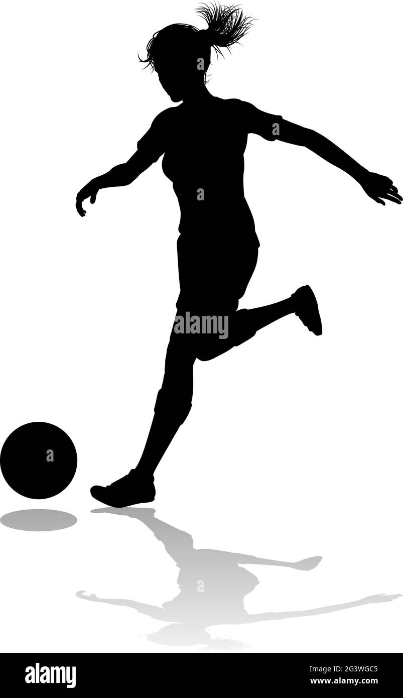 Femmina Calcio giocatore Donna Silhouette Illustrazione Vettoriale