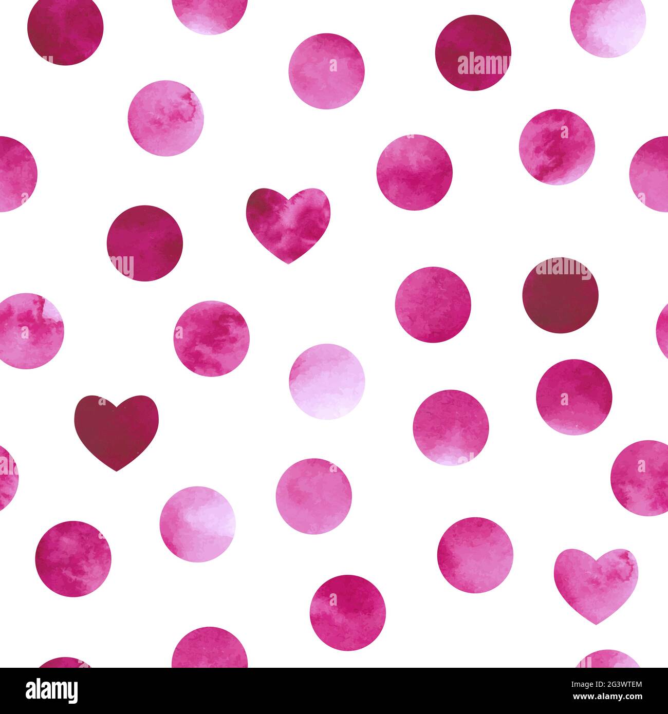 Motivo senza cuciture per San Valentino, 8 marzo, matrimoni, poster. Punti e cuori di colore acquerello rosa su sfondo bianco. Vernici sfocate. Acqua Illustrazione Vettoriale