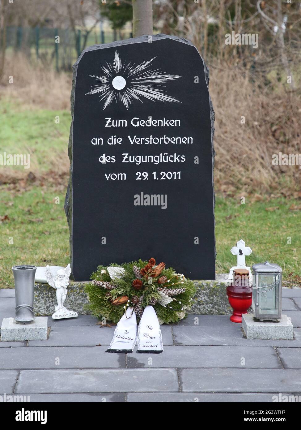 Vista del memoriale degli incidenti del treno del 2011 vicino a Hordorf in Sassonia-Anhalt Foto Stock