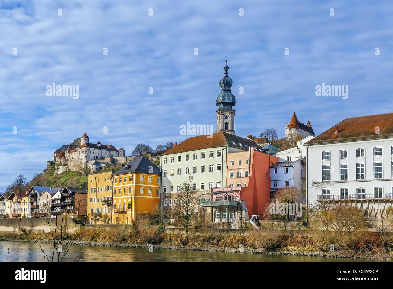 Vista su Burghausen, Germania Foto Stock