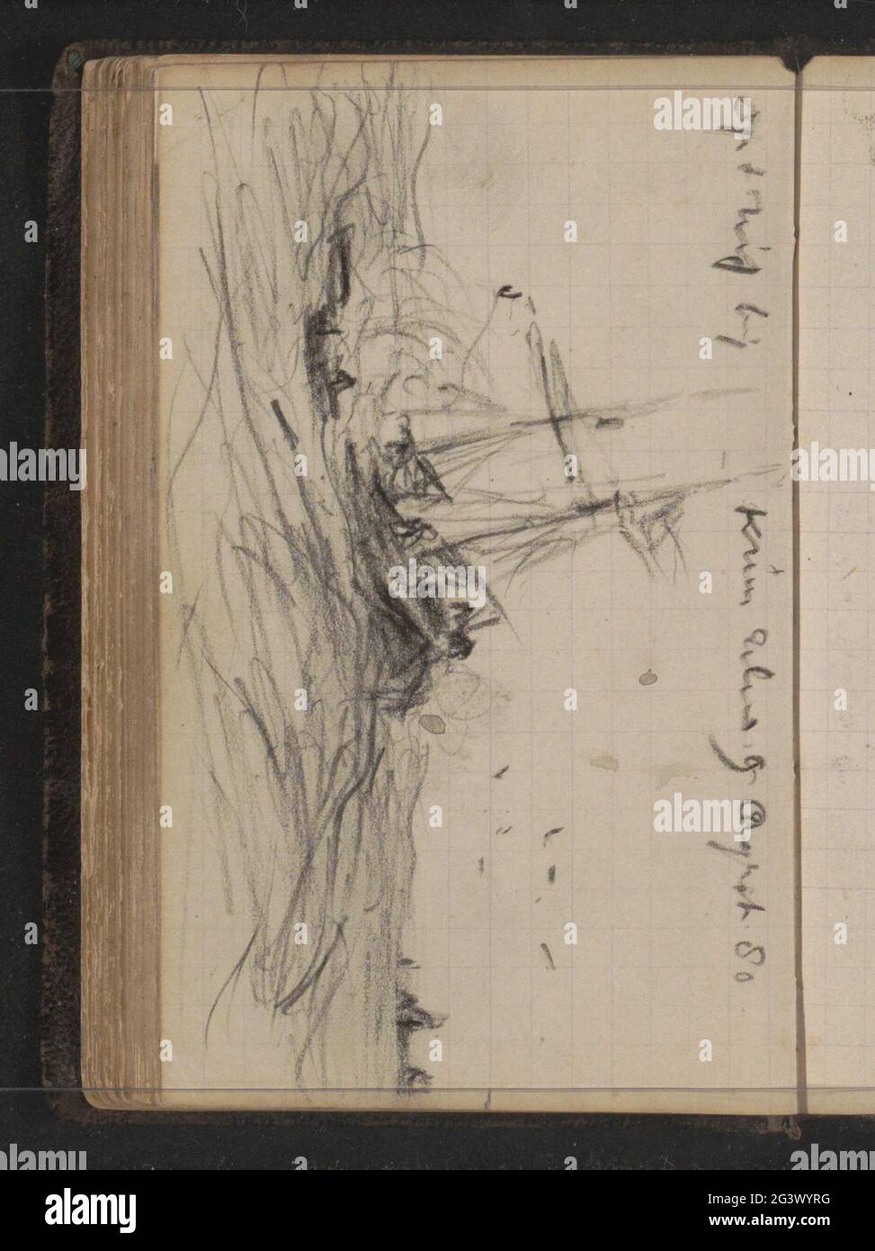 Goletta Willem Barentsz al mare vicino al Kruisbaai, Nova Zembla. Foglia 57 verso da un libro di schizzi con 110 lame significava durante la spedizione a Nova Zembla nel 1880. Foto Stock