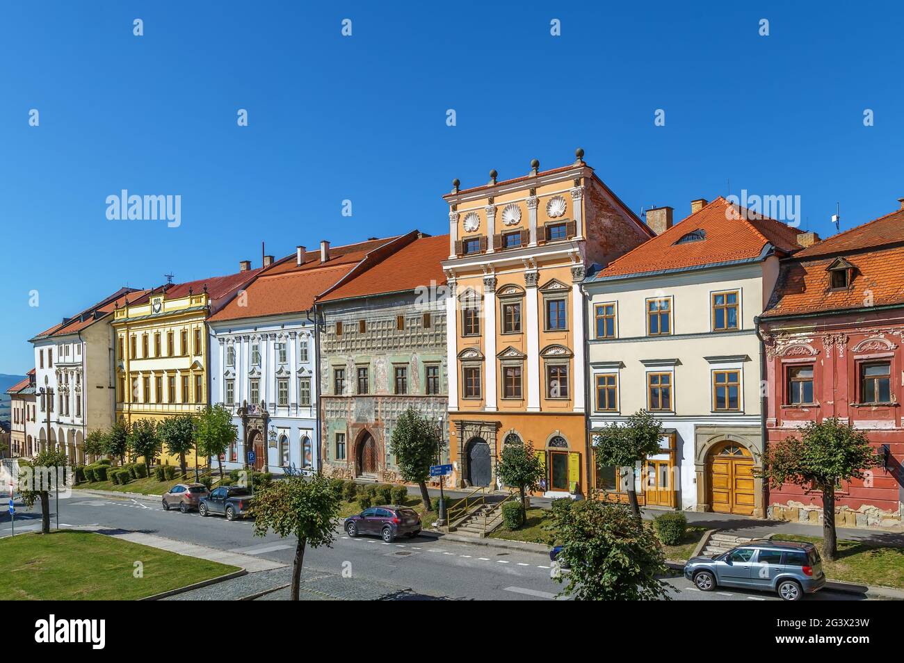 Case sulla piazza principale, Levoca, Slovacchia Foto Stock