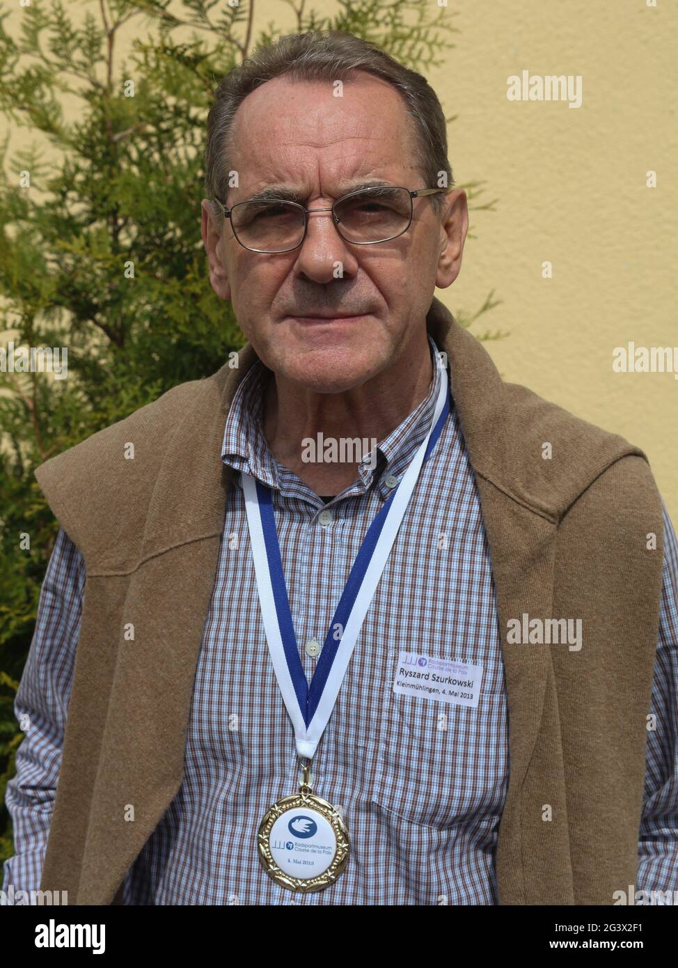 La leggenda del ciclismo polacca, Ryszard Szurkowski, il 4 maggio 2013 al Museo della Pace di KleinmÃ¼hlingen Foto Stock