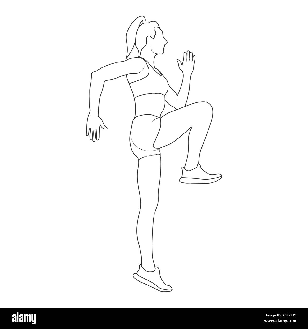 la donna è impegnata nello sport. Un poligono vuoto. Stile piatto Illustrazione Vettoriale