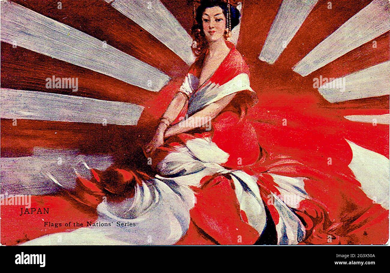 Cartolina della bandiera del Giappone - 1910 Mostra Foto Stock