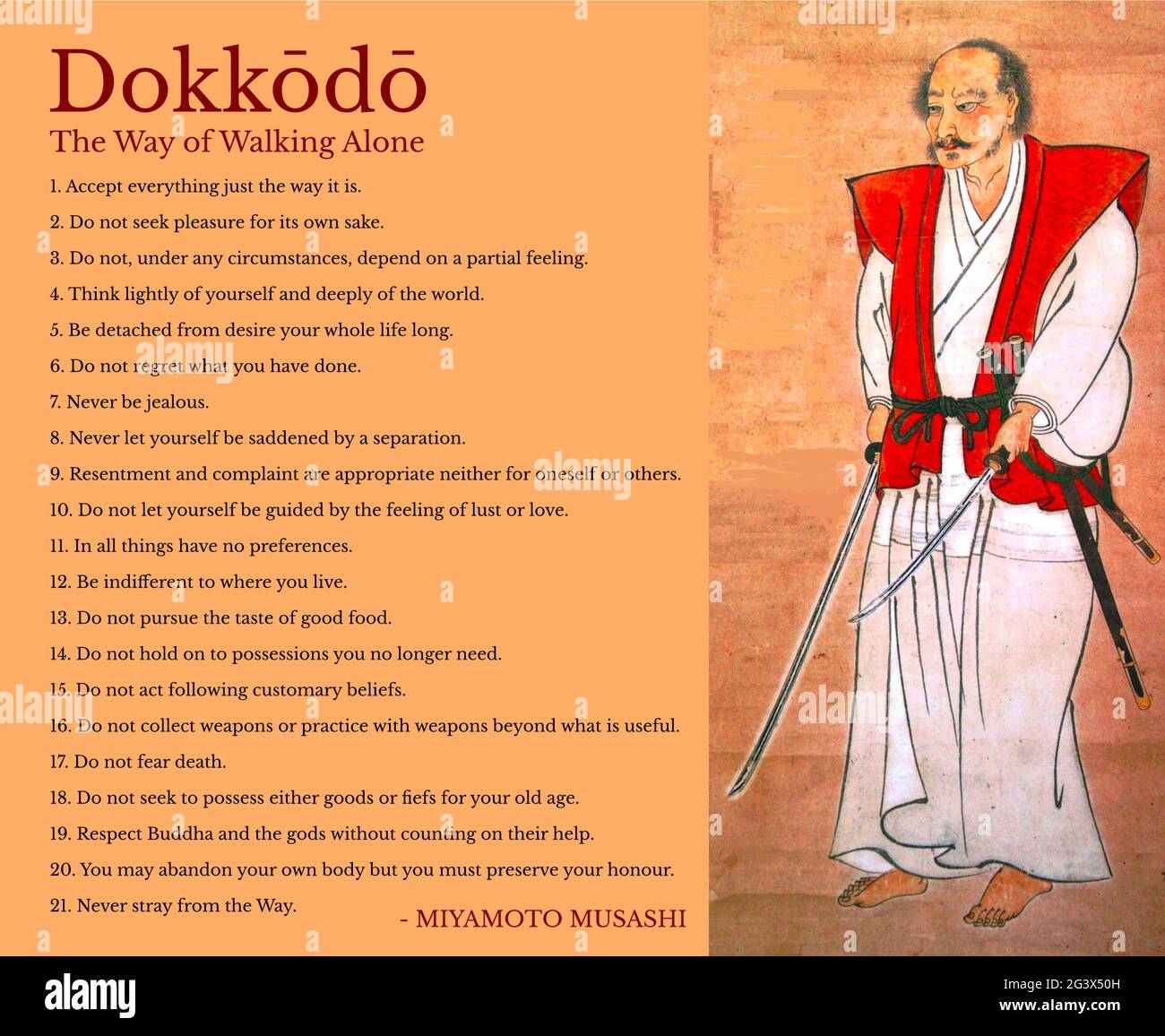 Miyamoto Musashi - Dokodo - il modo di camminare da solo Foto Stock